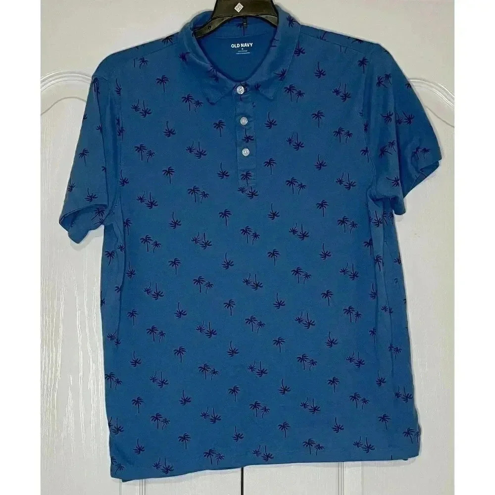 Old Navy Polo Shirt Palm Trees Boy’s Size Medium Blue